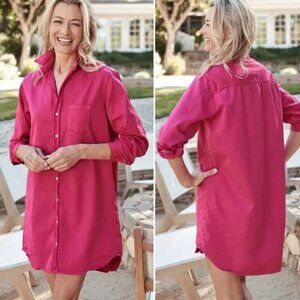 Frank & Eileen Mary Famous Denim Dress L Magenta Pink Cotton Shirt Dress